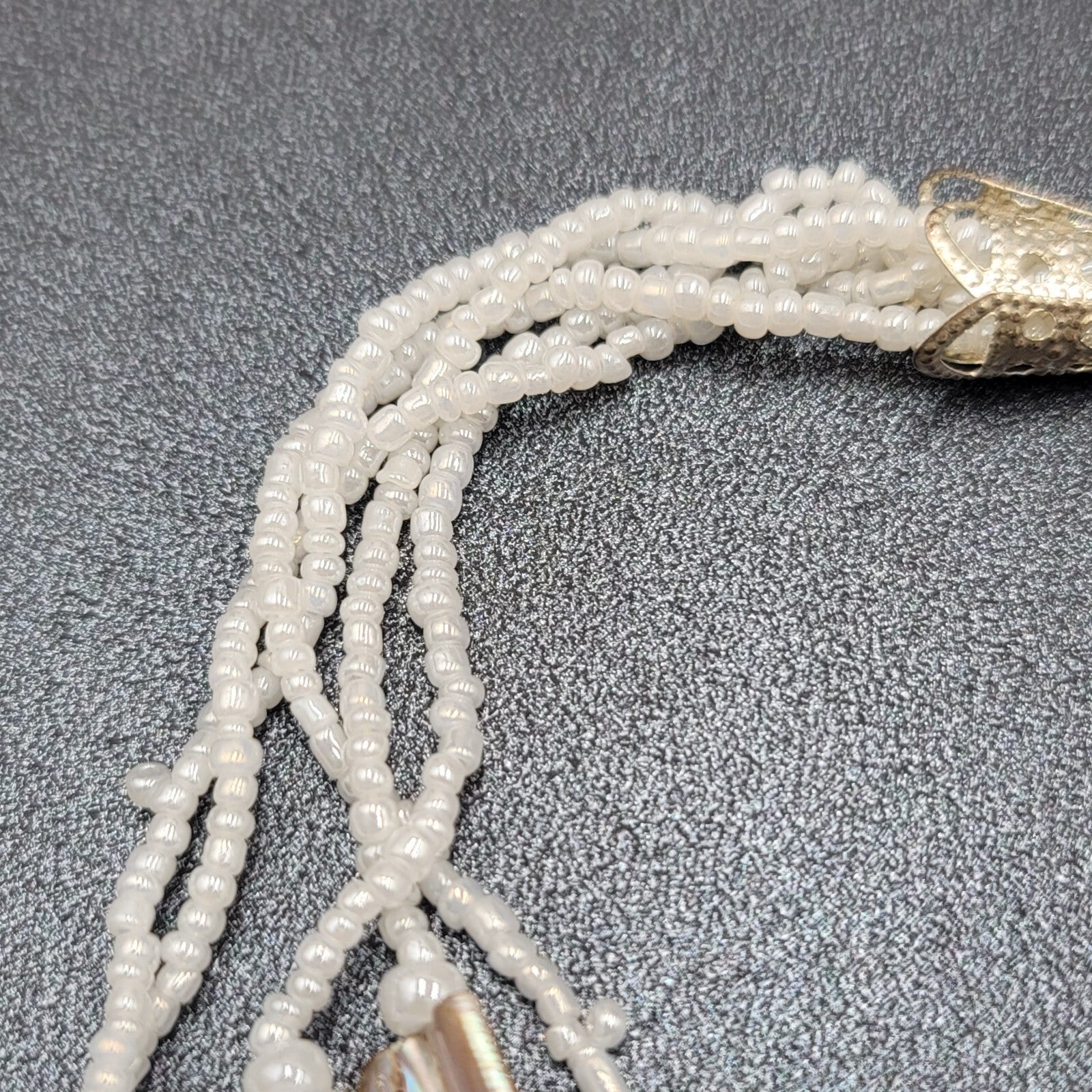 White Bead Beaded Necklace Gold tone Barrel Clasp  18"-21"