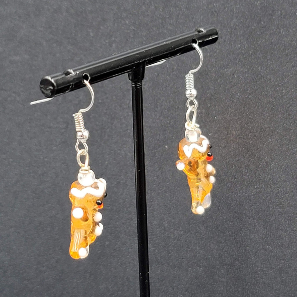 Art Glass Pierced Earrings Gingerbread Star Men Dangle 1"