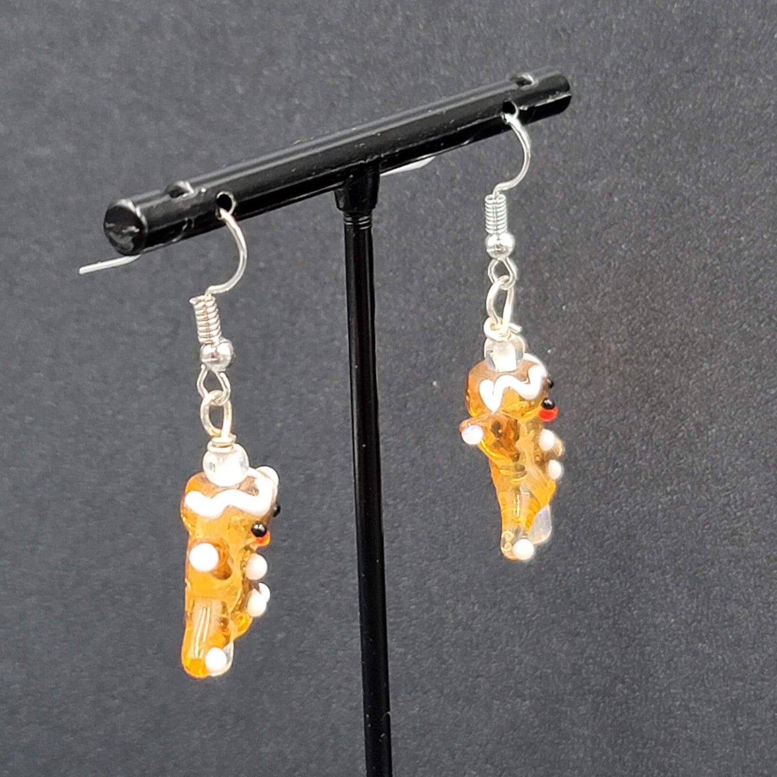 Art Glass Pierced Earrings Gingerbread Star Men Dangle 1"