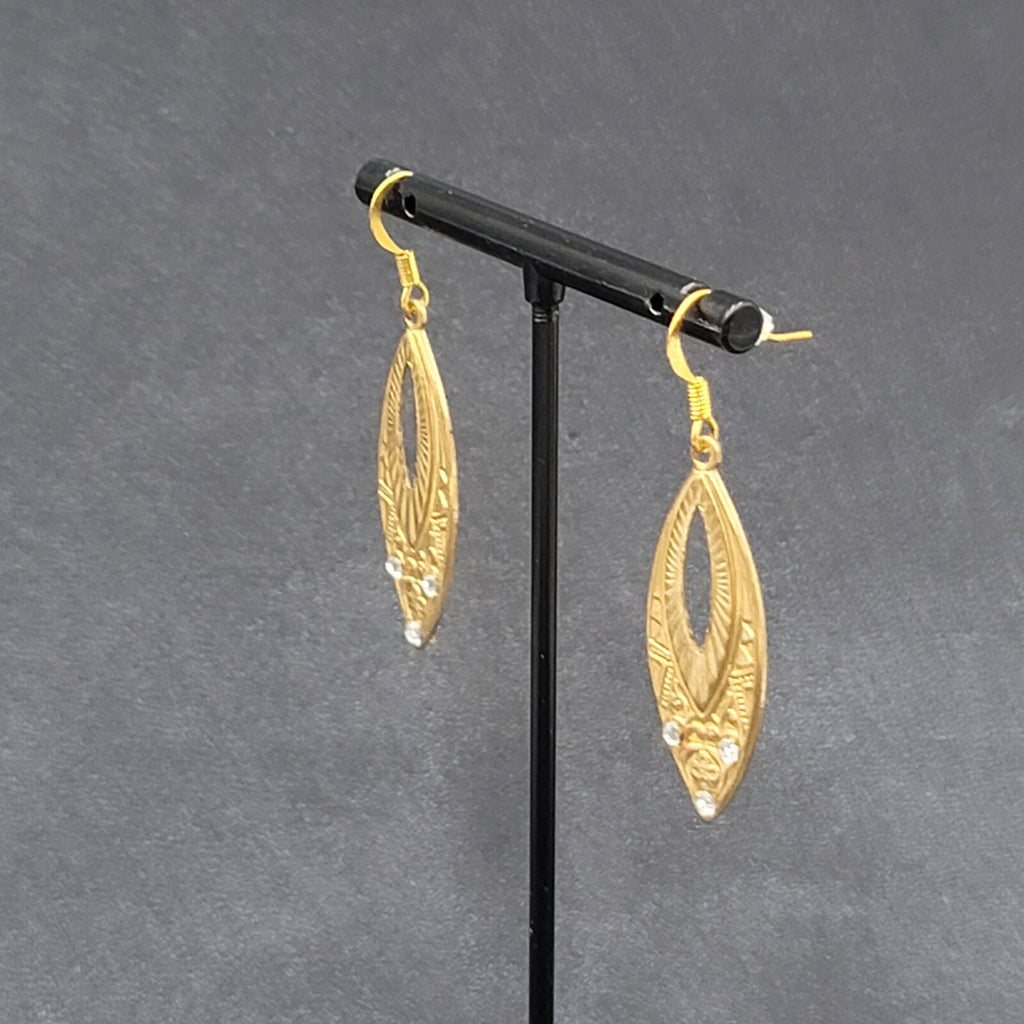 Pierced Earrings Gold tone Rhinestone Dangle 1.5"