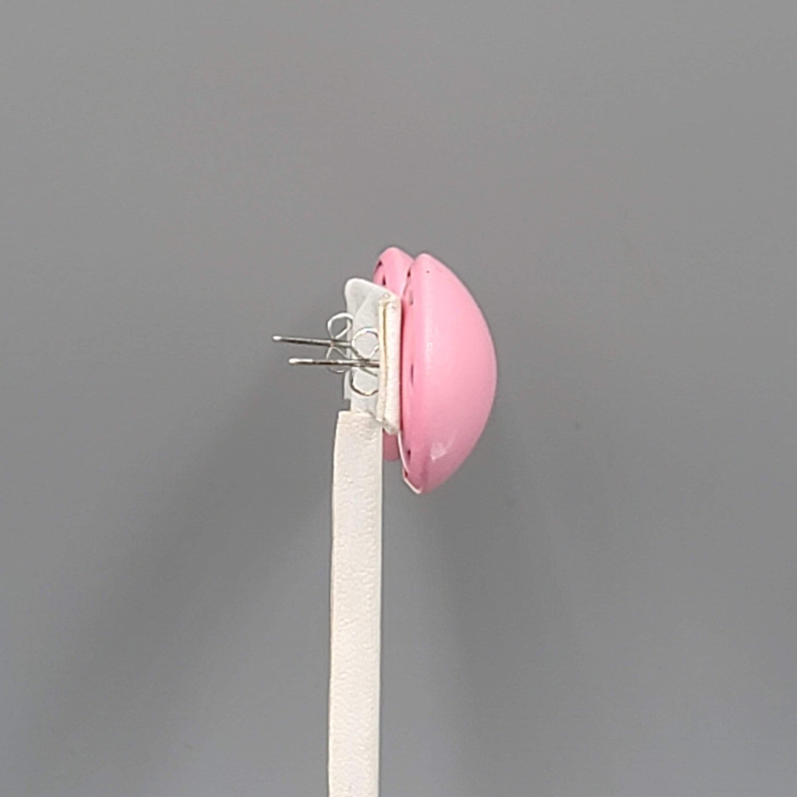 Vintage Pink Enamel Dome Pierced Earrings Pin Up Rockabilly 1 in