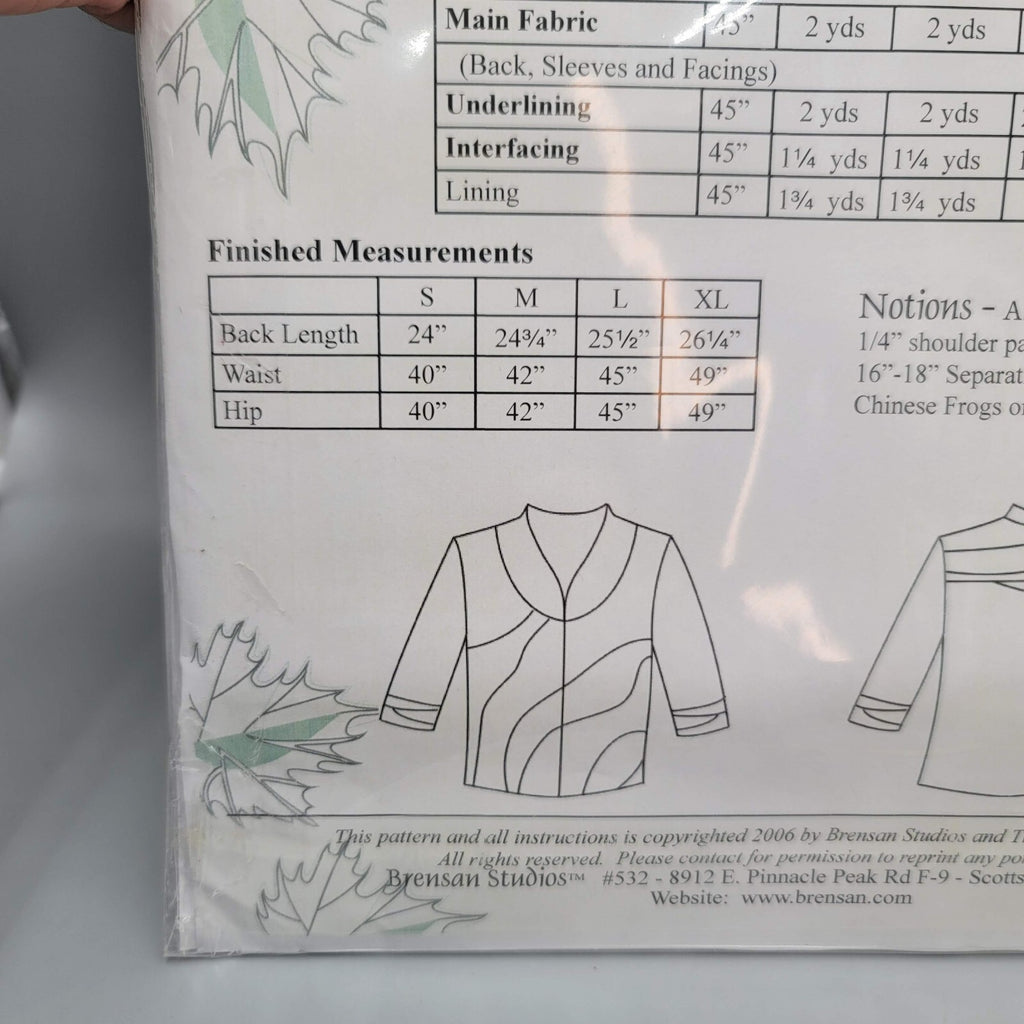 Brensan Studios Topanga Jacket Sewing Pattern BSS115 ~ S-XL  NEW