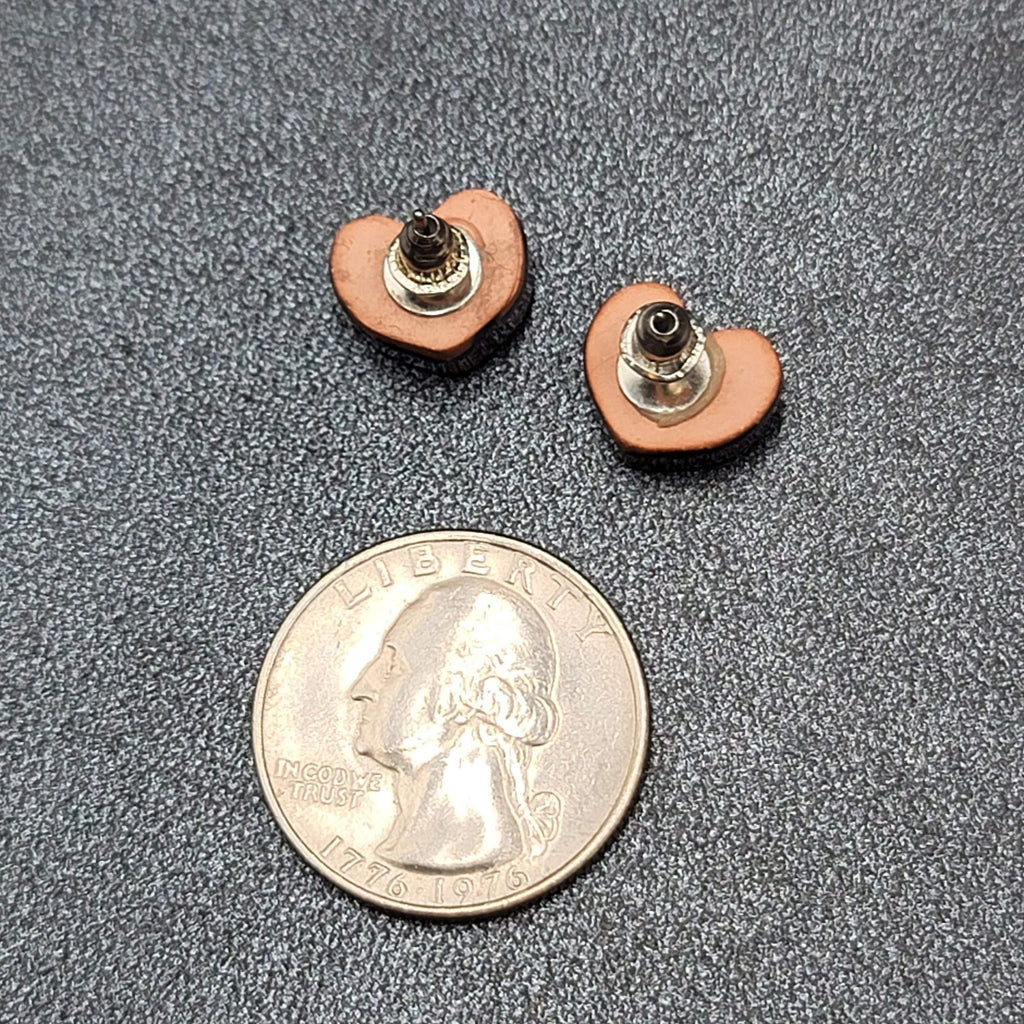 Heart Pierced Earrings Purple Pottery Studs 1/2"
