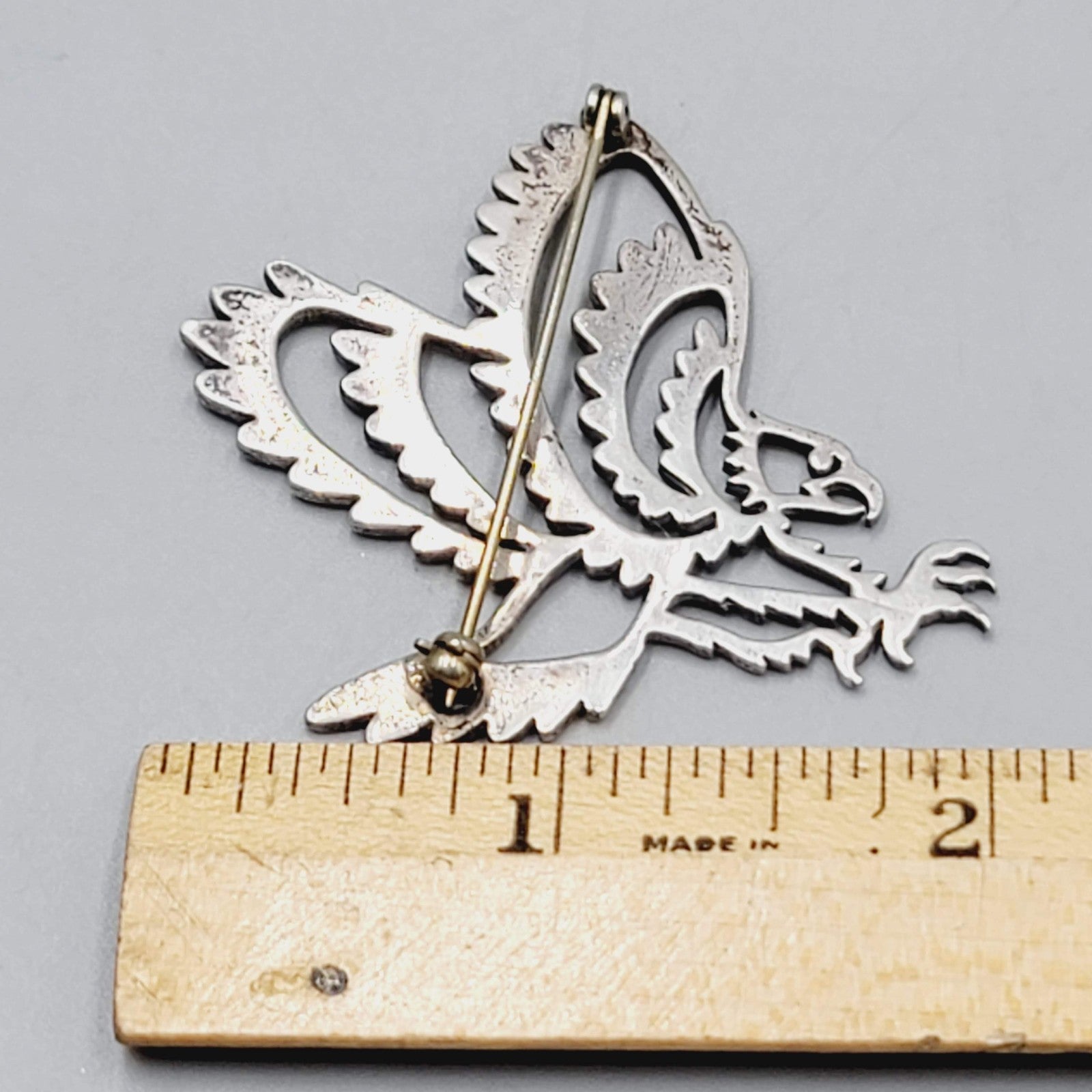 Vintage Eagle Brooch Sterling Silver Open Work 2"