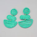 Green Rattan Pierced Earrings Statement Dangle 2.5"