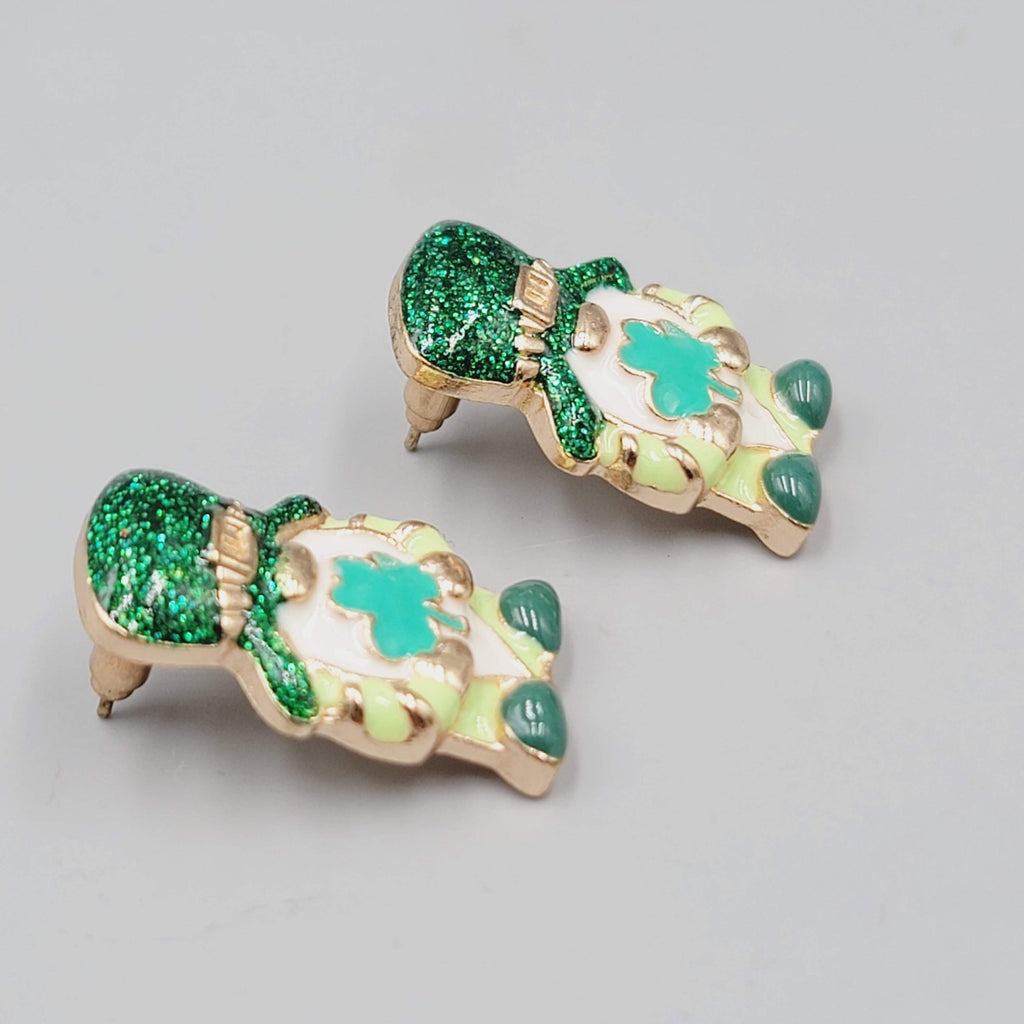Leprechaun Pierced Earrings Gold tone Drop Statement 1"