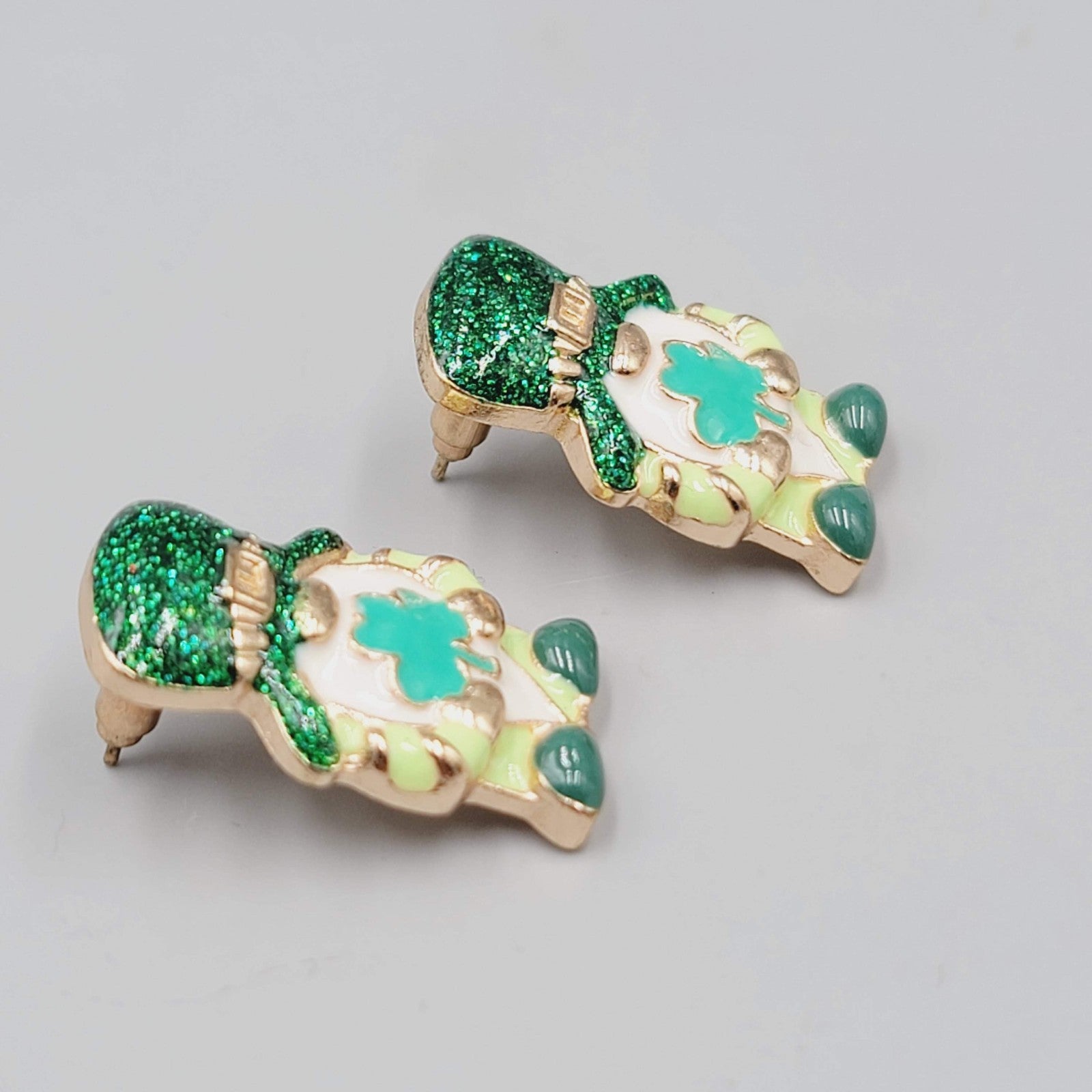 Leprechaun Pierced Earrings Gold tone Drop Statement 1"