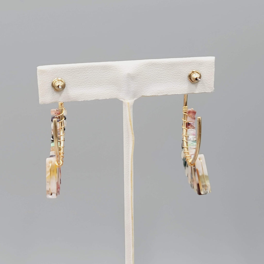 Colorful Resin Hoop Pierced Earrings Gold Tone Statement Jewelry 2"