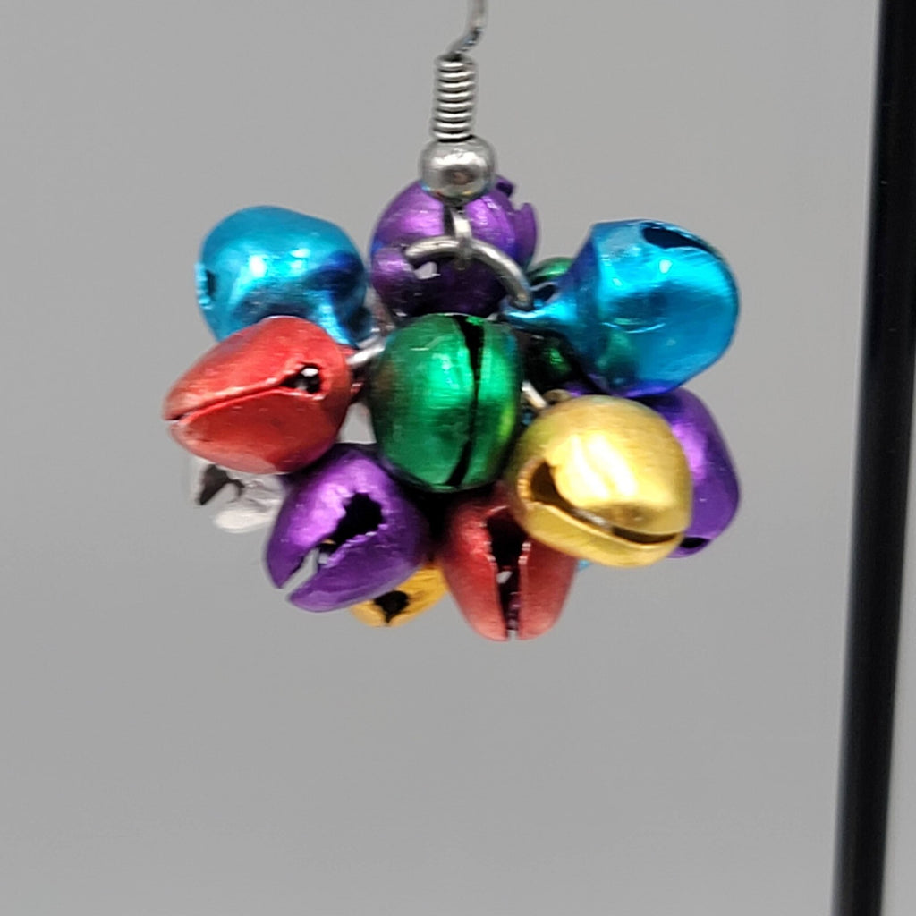 Jingle Bells Pierced Earrings Multi Color Dangle 7/8"