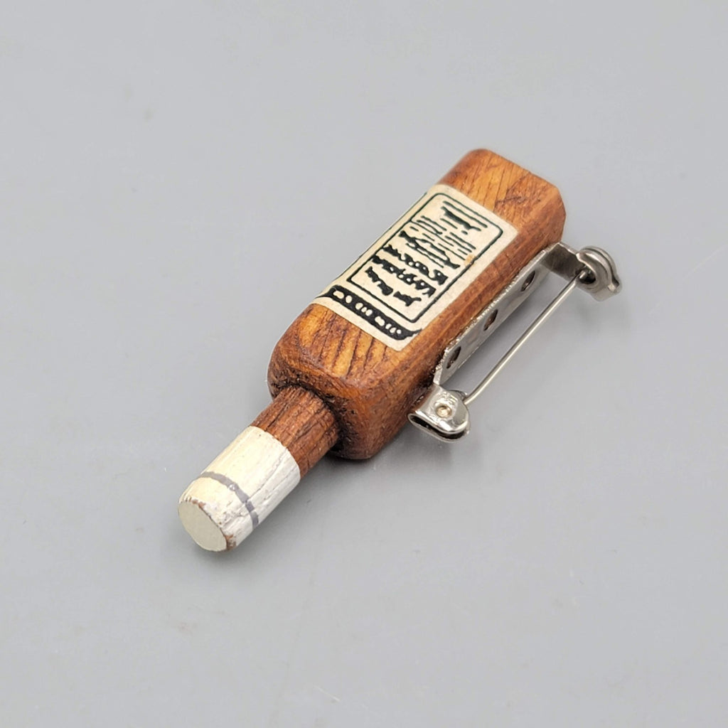 Vintage Jim Beam Bottle Wood Brooch 2 in
