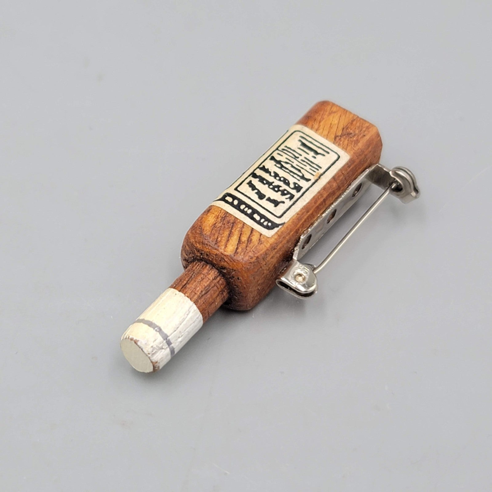 Vintage Jim Beam Bottle Wood Brooch 2 in