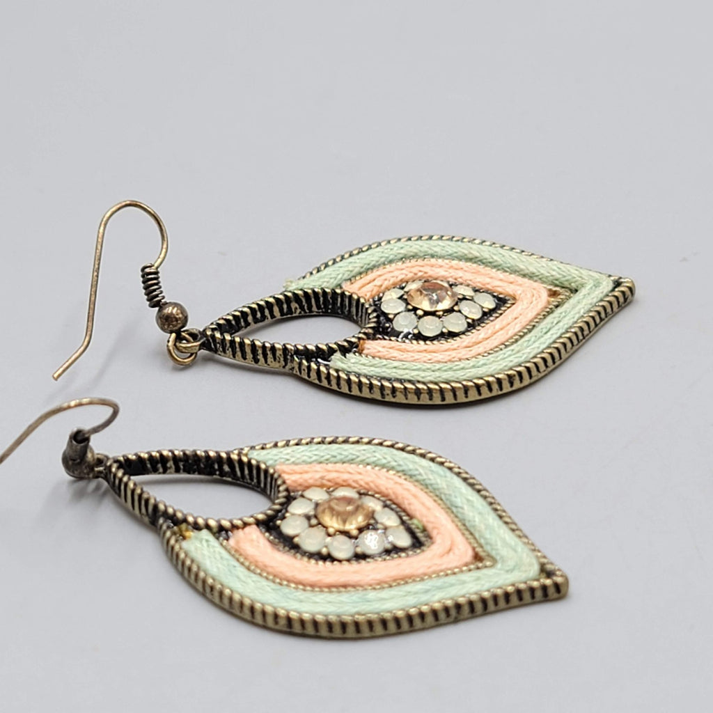 Boho Pierced Earrings Antiqued Gold tone Dangle 1.75"