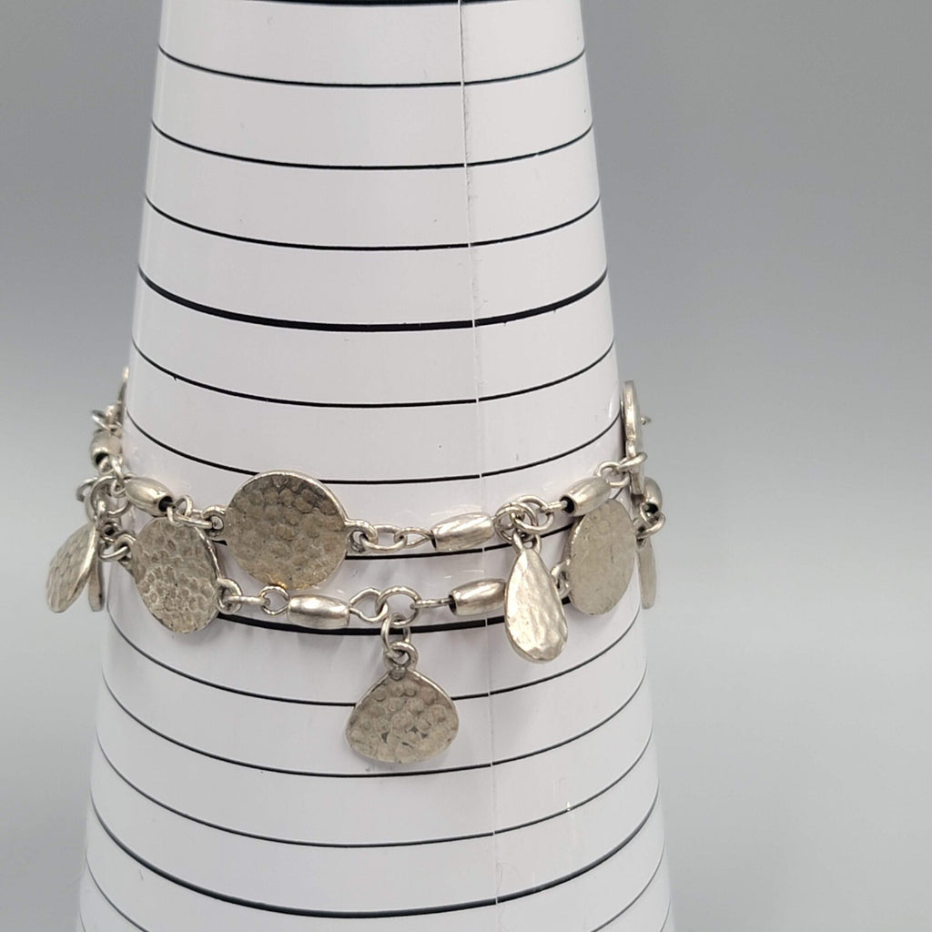 Premier Designs Bracelet Double Chain Silver tone Hammered Metal 7"
