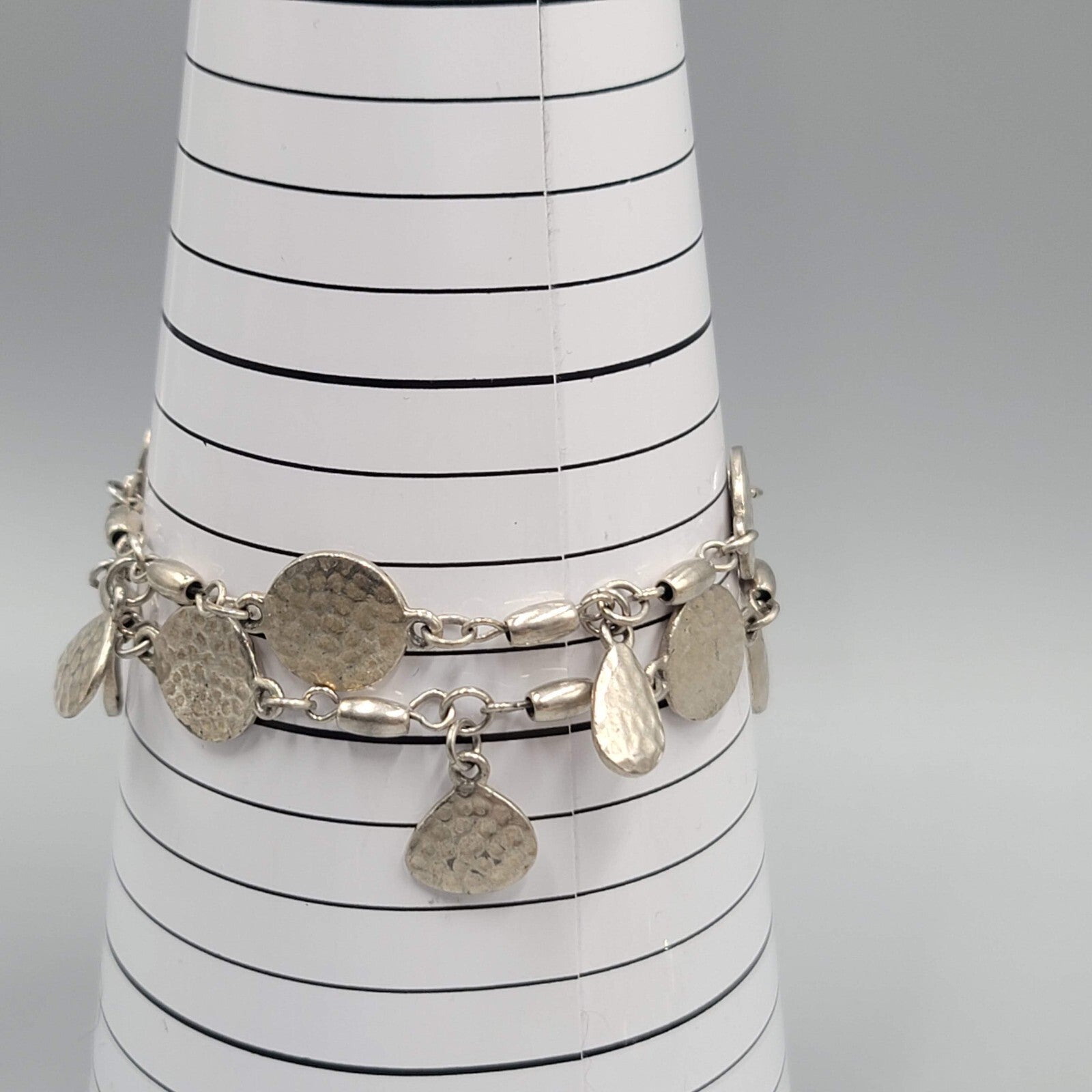 Premier Designs Bracelet Double Chain Silver tone Hammered Metal 7"