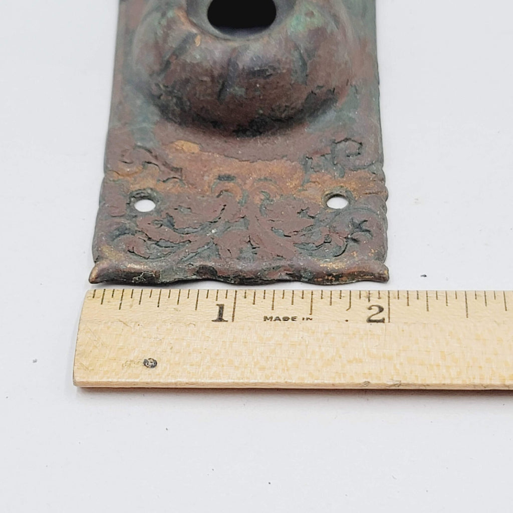 Antique Copper Door Bell Back Plate Ornate  4 in x 2 in