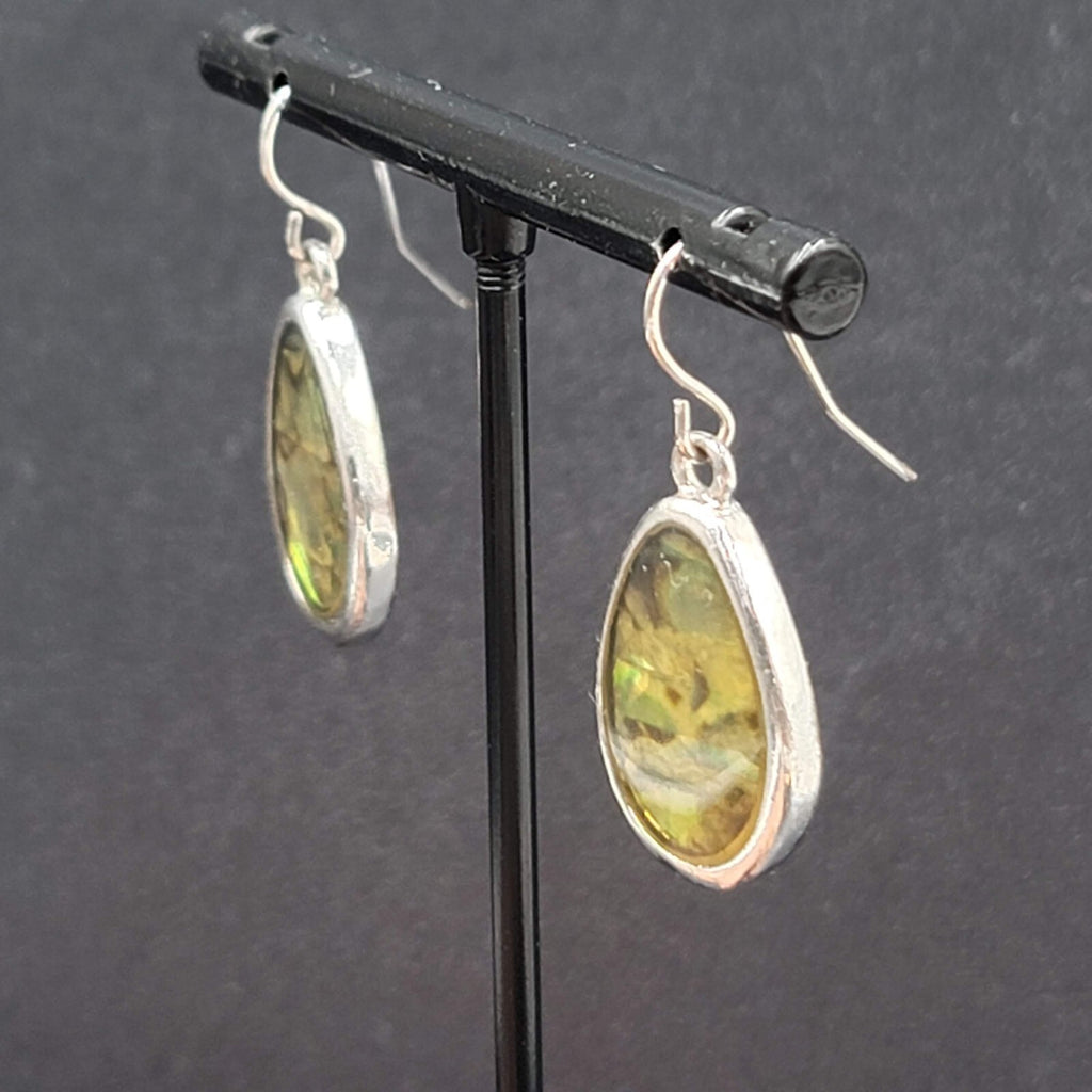 Pierced Earrings Silver tone Imitation Abalone Teardrop Dangle 1"