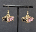 Zombie Bat Pierced Earrings Halloween Half Skeleton Enamel Dangle 3/4"