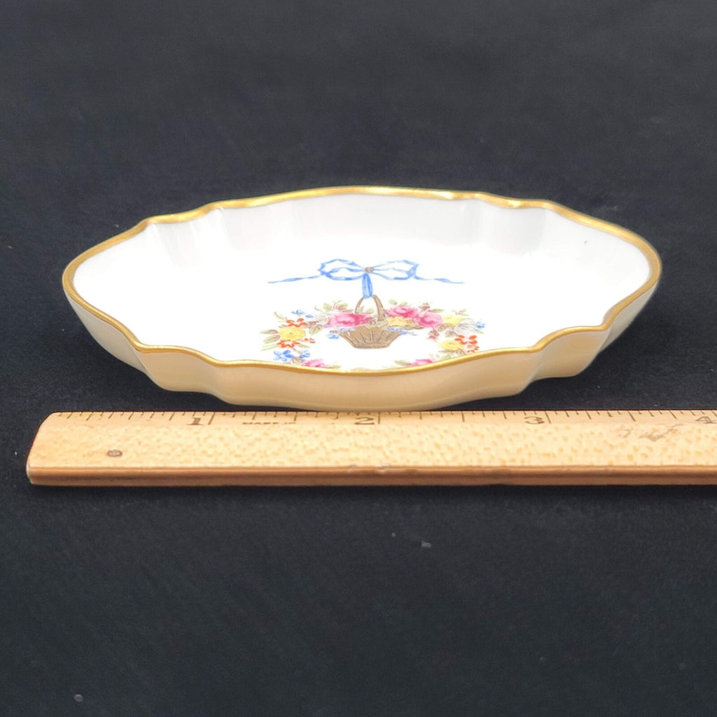 Trinket Pin Tray Giraud Limoges France Flower Basket Bow Hand painted Signed