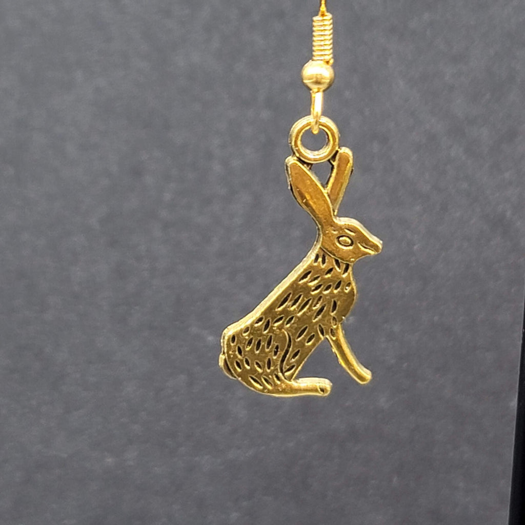 Jack Rabbit Pierced Earrings Dangle Gold tone 1"