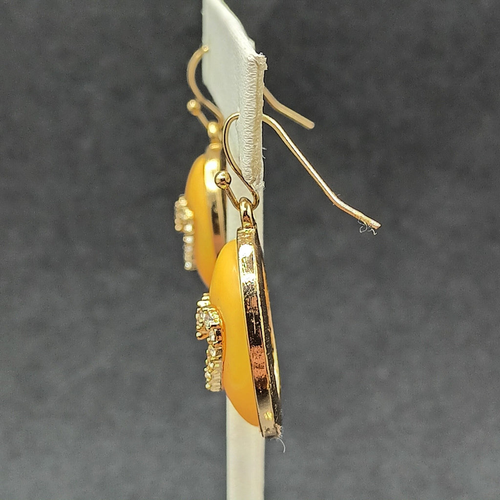 Pierced Earrings Gold tone Peach Color Crystal Heart Dangle 1"