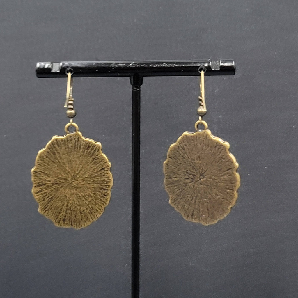 Pierced Earrings Bronze tone Oval Dangle Leaf Design Dangle 1 3/8"
