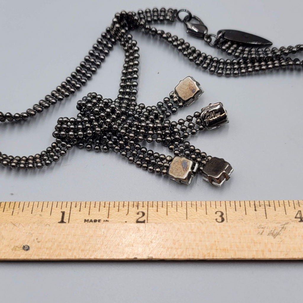 FALLON Designer Statement Necklace Black Bead Chain Square Rhinestone 15"