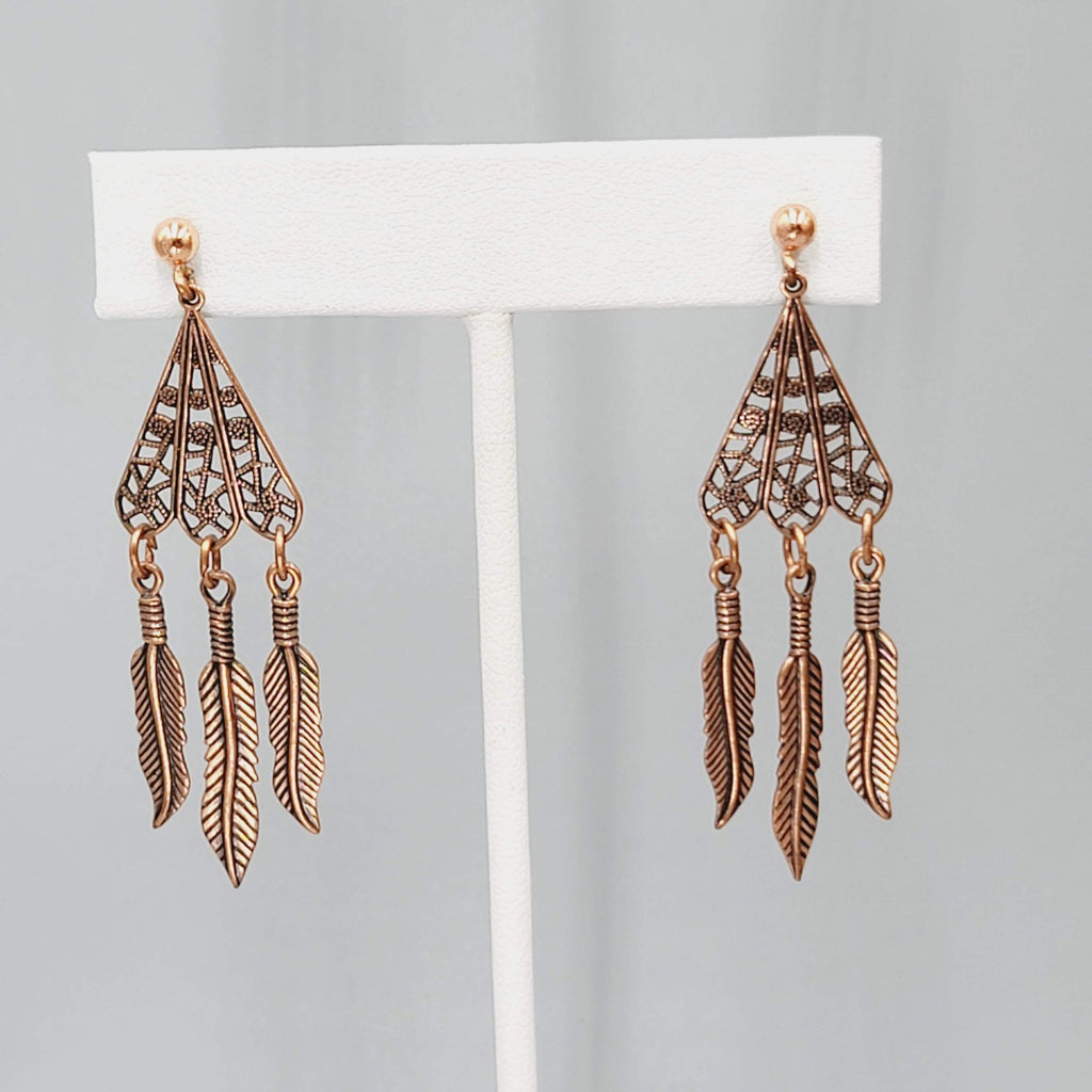 Copper tone Dangle Chandelier Pierced Earrings 2 3/8"