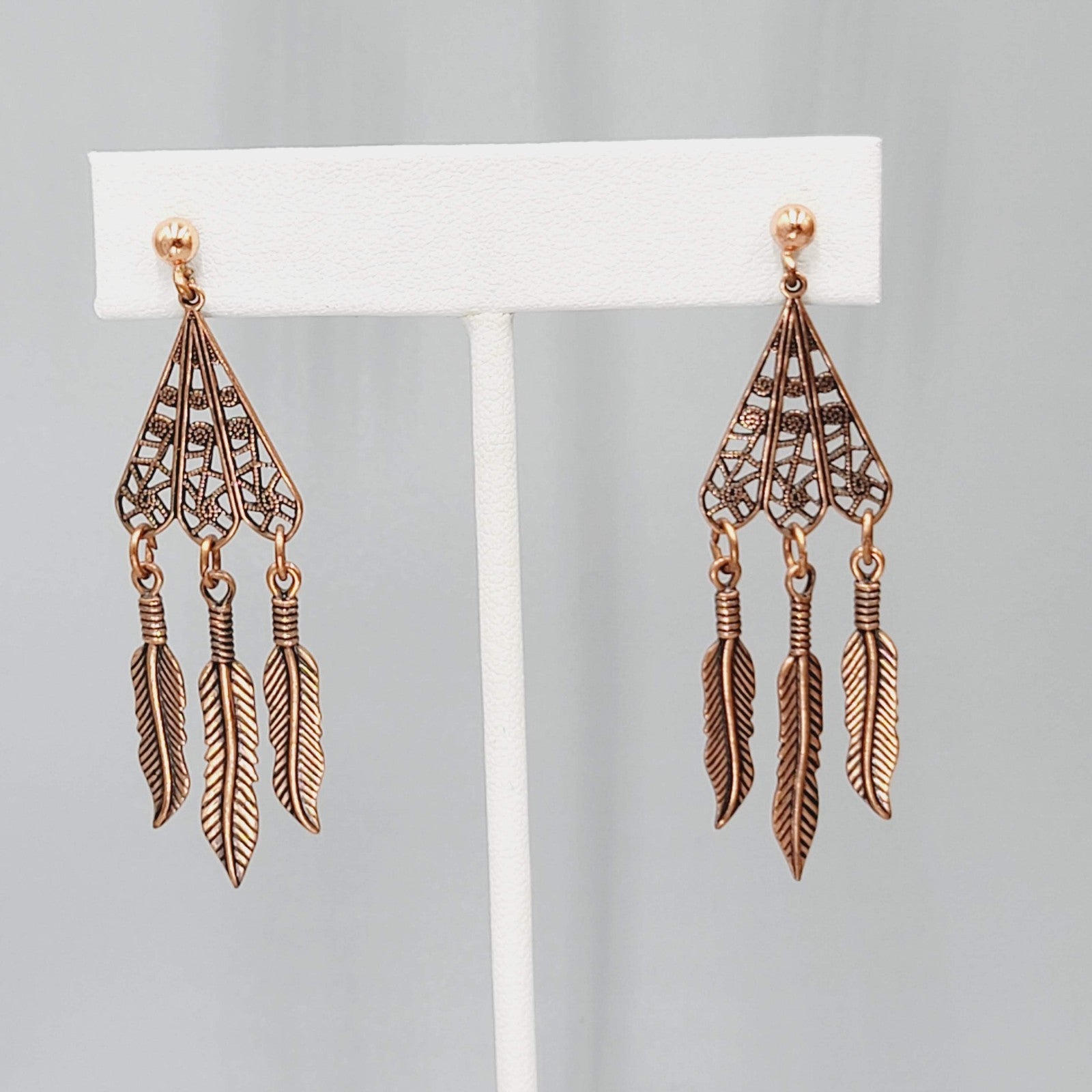 Copper tone Dangle Chandelier Pierced Earrings 2 3/8"