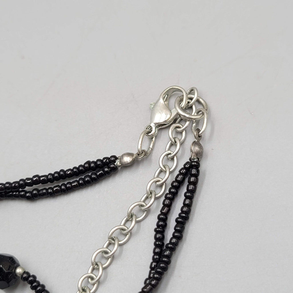 Black Glass Bead White Opaque Double Strand Necklace 20"-22"