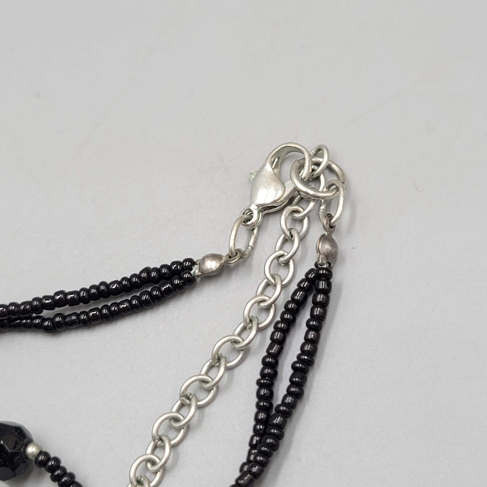 Black Glass Bead White Opaque Double Strand Necklace 20"-22"