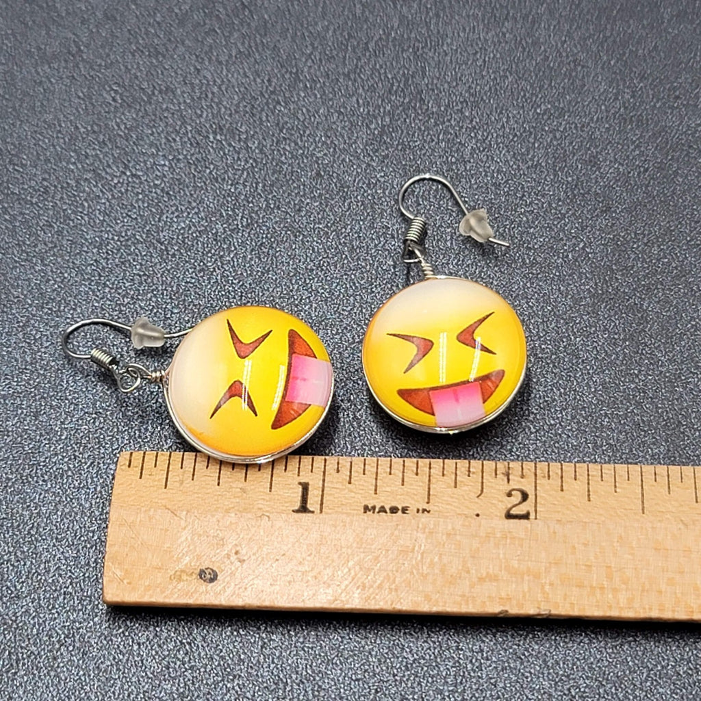 Pierced Earrings Glass Yellow Laughing Emoji Dangle 1"