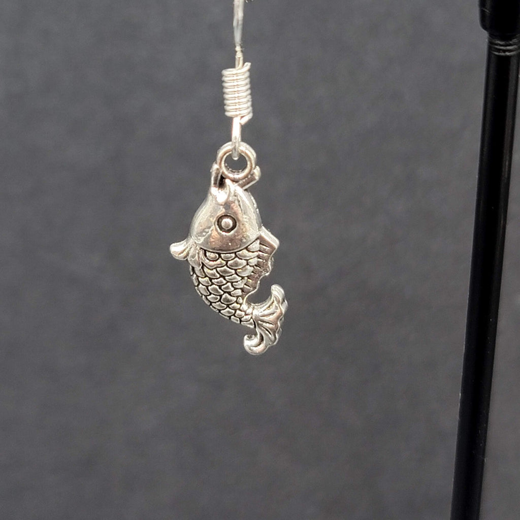 Pierced Earrings Small Detailed Embossed Dangle Fish 3/4"