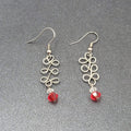 Pierced Earrings Silver tone Wire Red Crystal Bead 1.25"