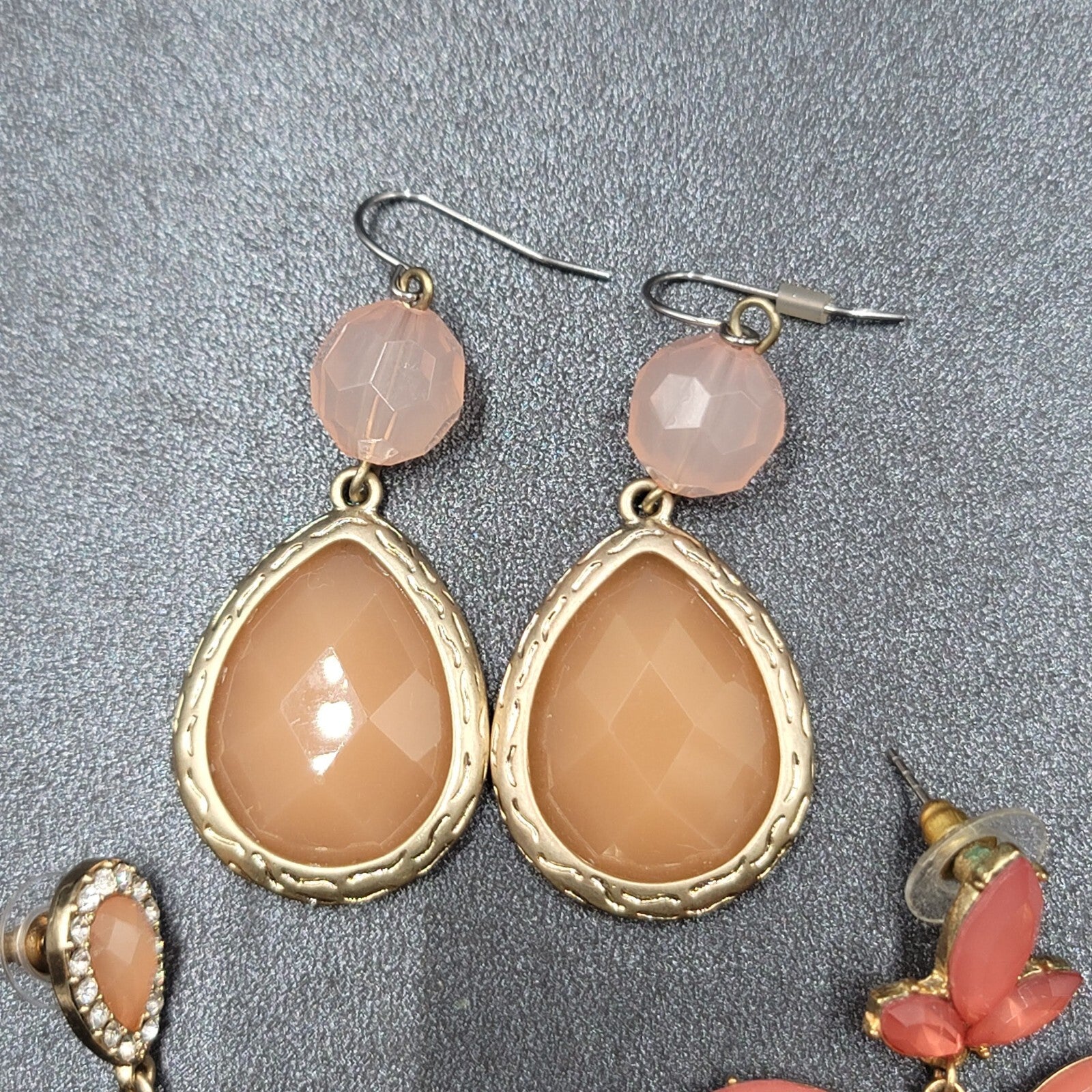 Lot of 3 Pierced Earrings Modern Statement Gold tone Pastel Colors
