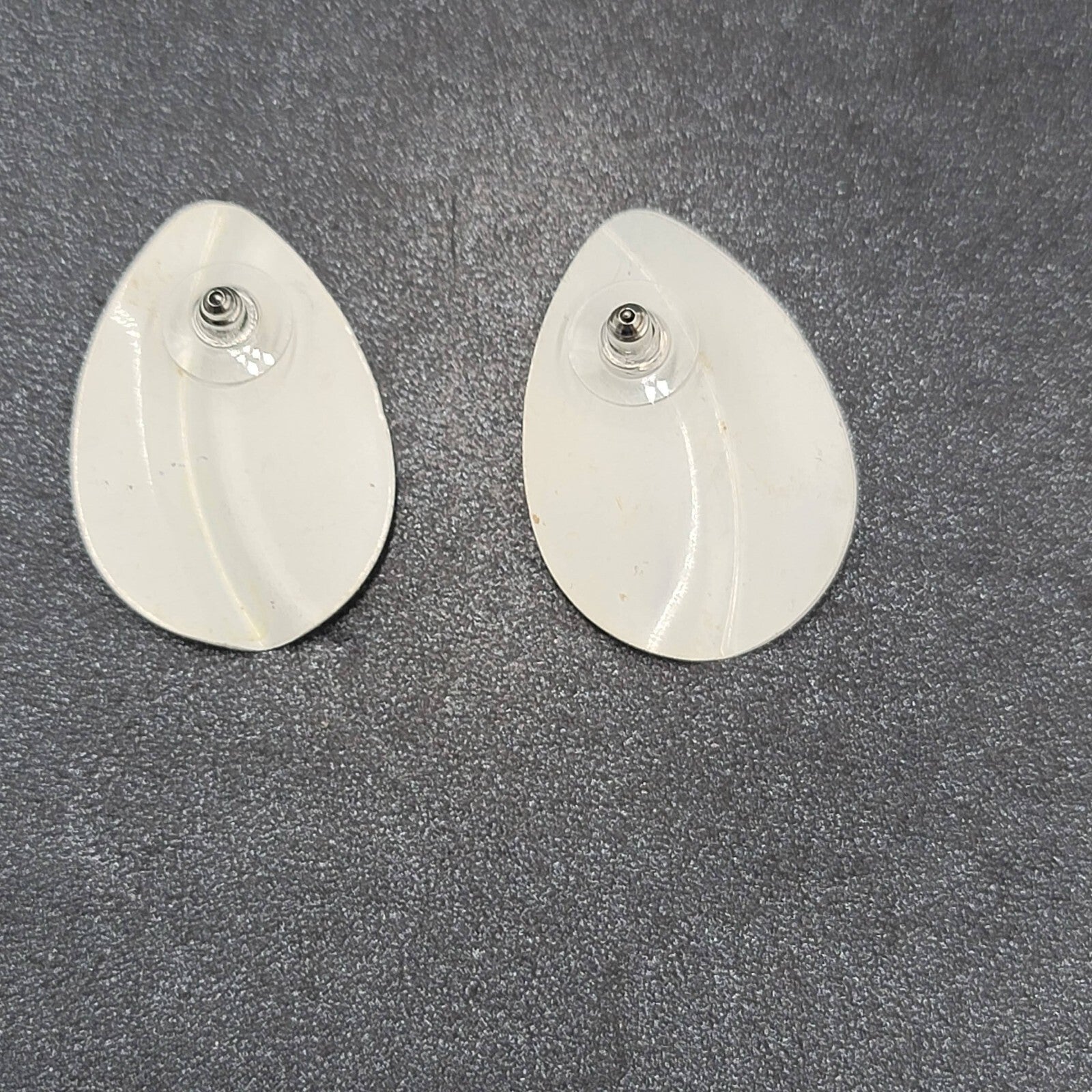 Vintage Pierced Earrings Green White Enamel Drop 1 3/8"