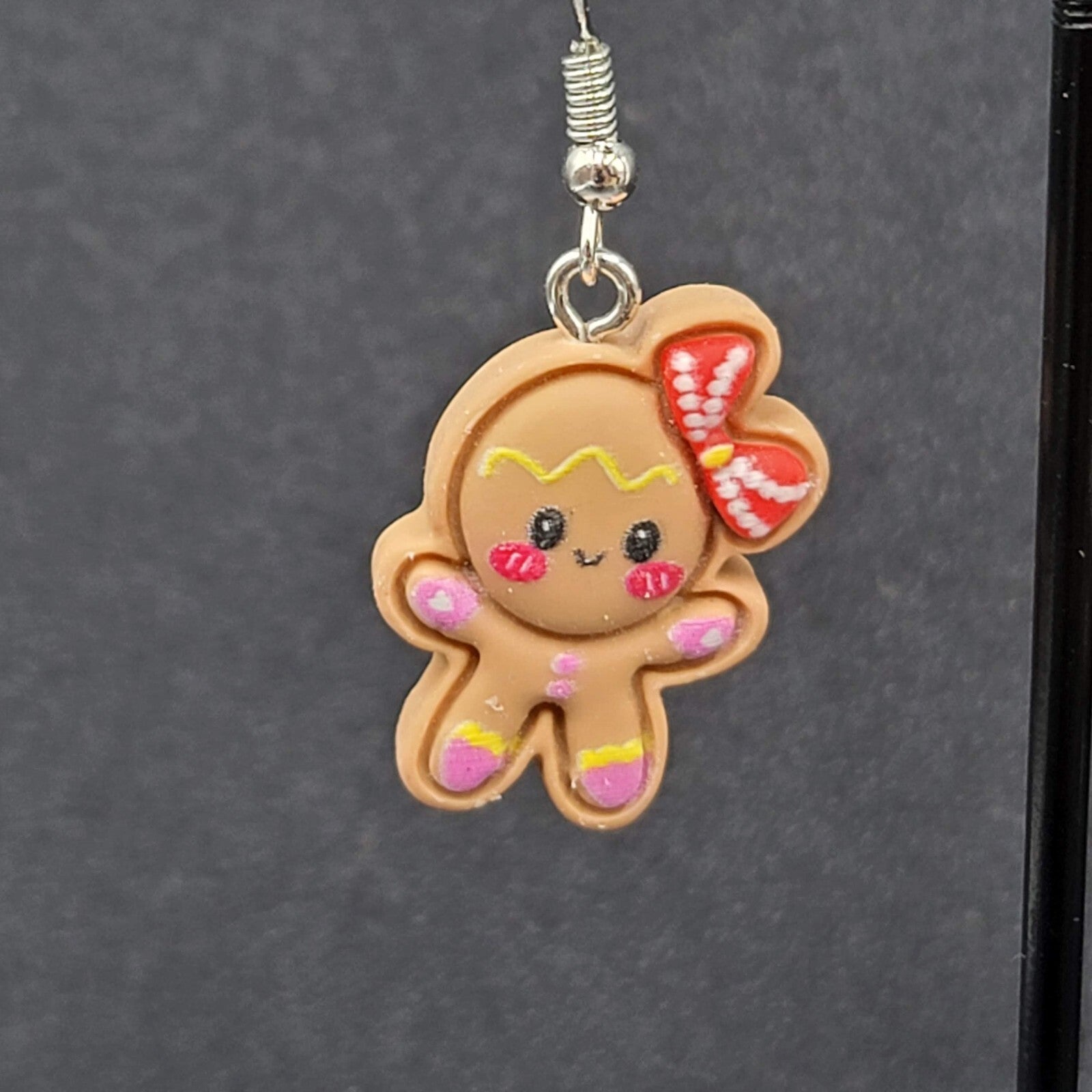 Gingerbread Girl Christmas Pierced Earrings Puffy 3D Dangle 1"