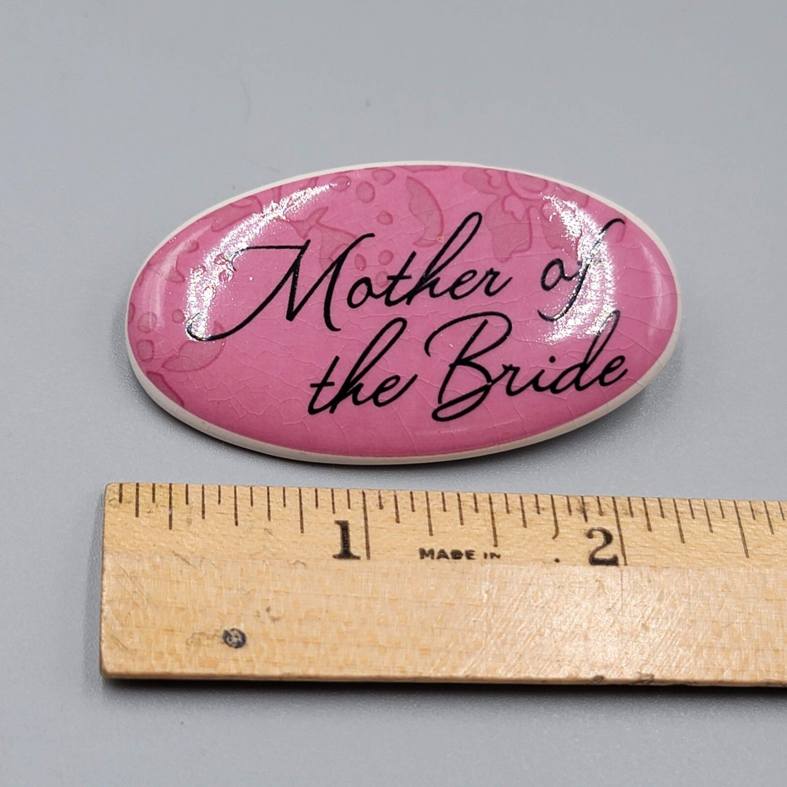Vintage Ceramic Mother of the Bride Pink Brooch 2.25" Wedding