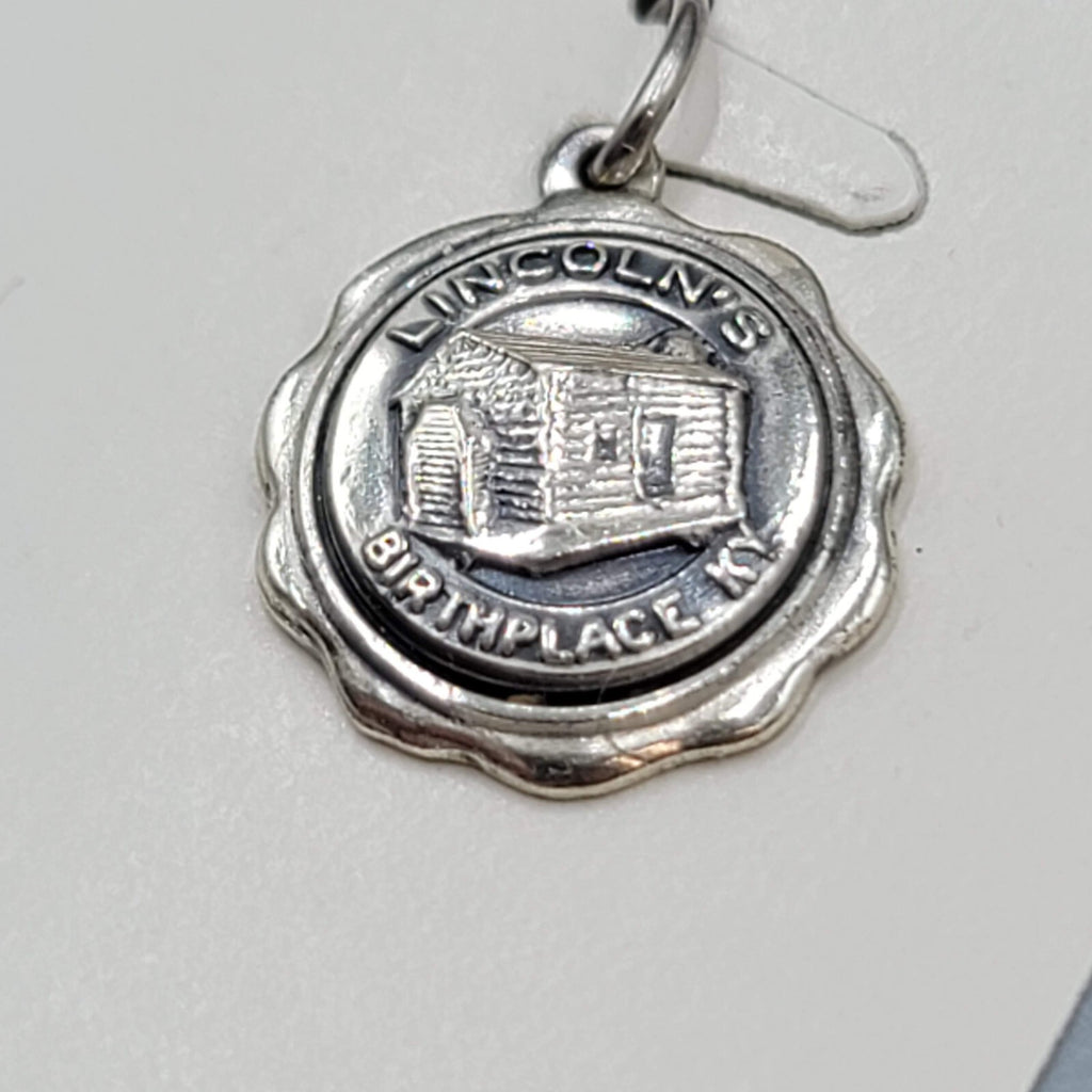 Vintage Lincolns Birthplace Sterling Silver Bracelet Charm 5/8" NOS