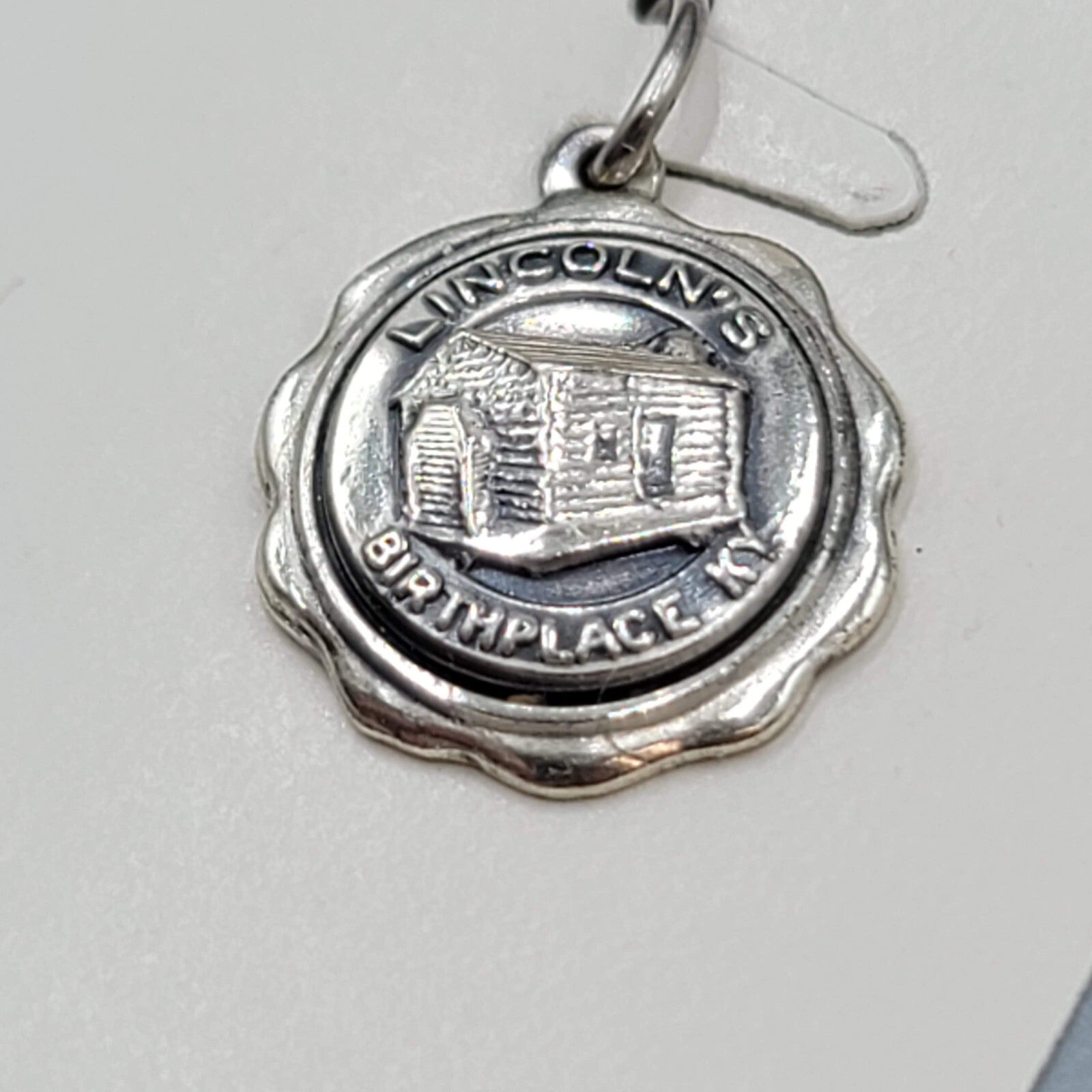Vintage Lincolns Birthplace Sterling Silver Bracelet Charm 5/8" NOS
