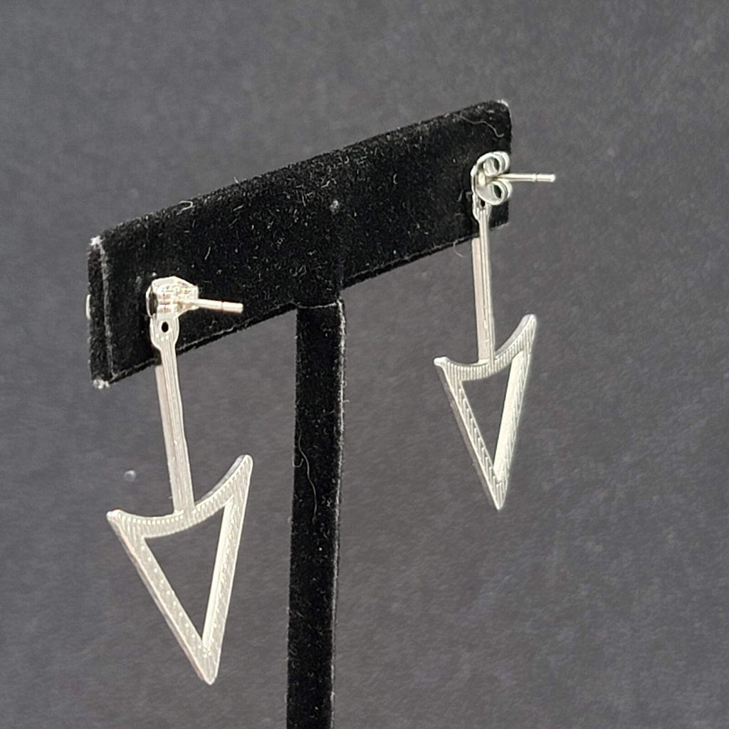 Arrow Triangle Pierced Earrings Silver tone Jacket Dangle 1.5"