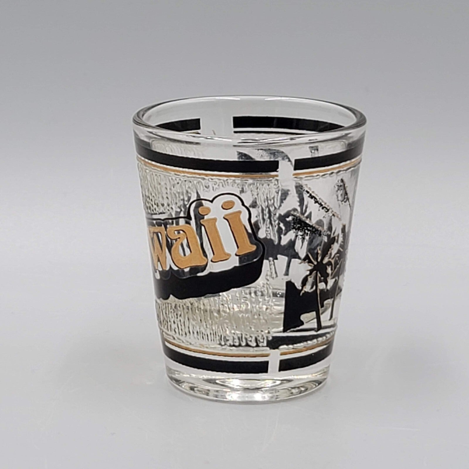 Vintage HAWAII Shot Glass Black and Gold Libbey Souvenir