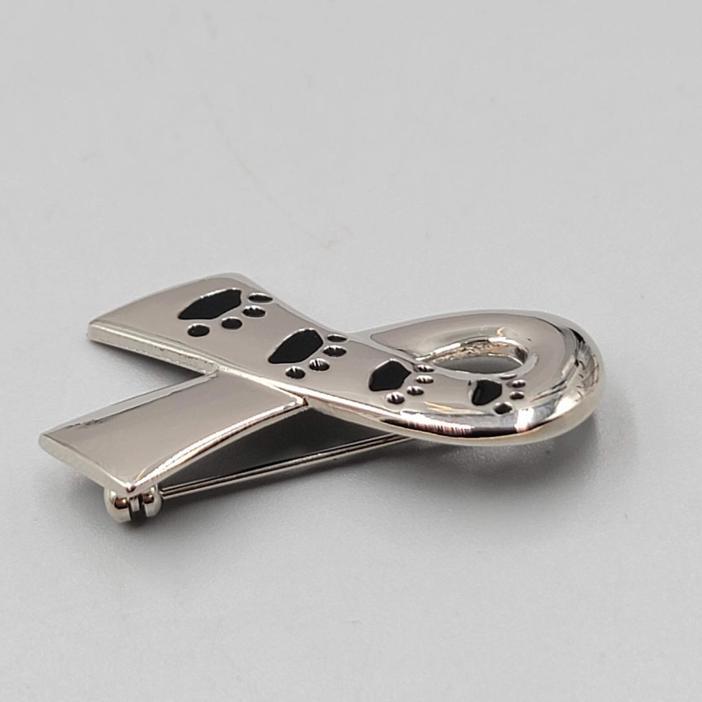 Animal Rescue Ribbon Pin Paw Prints Until They All Have a Home Silver tone  1.5"