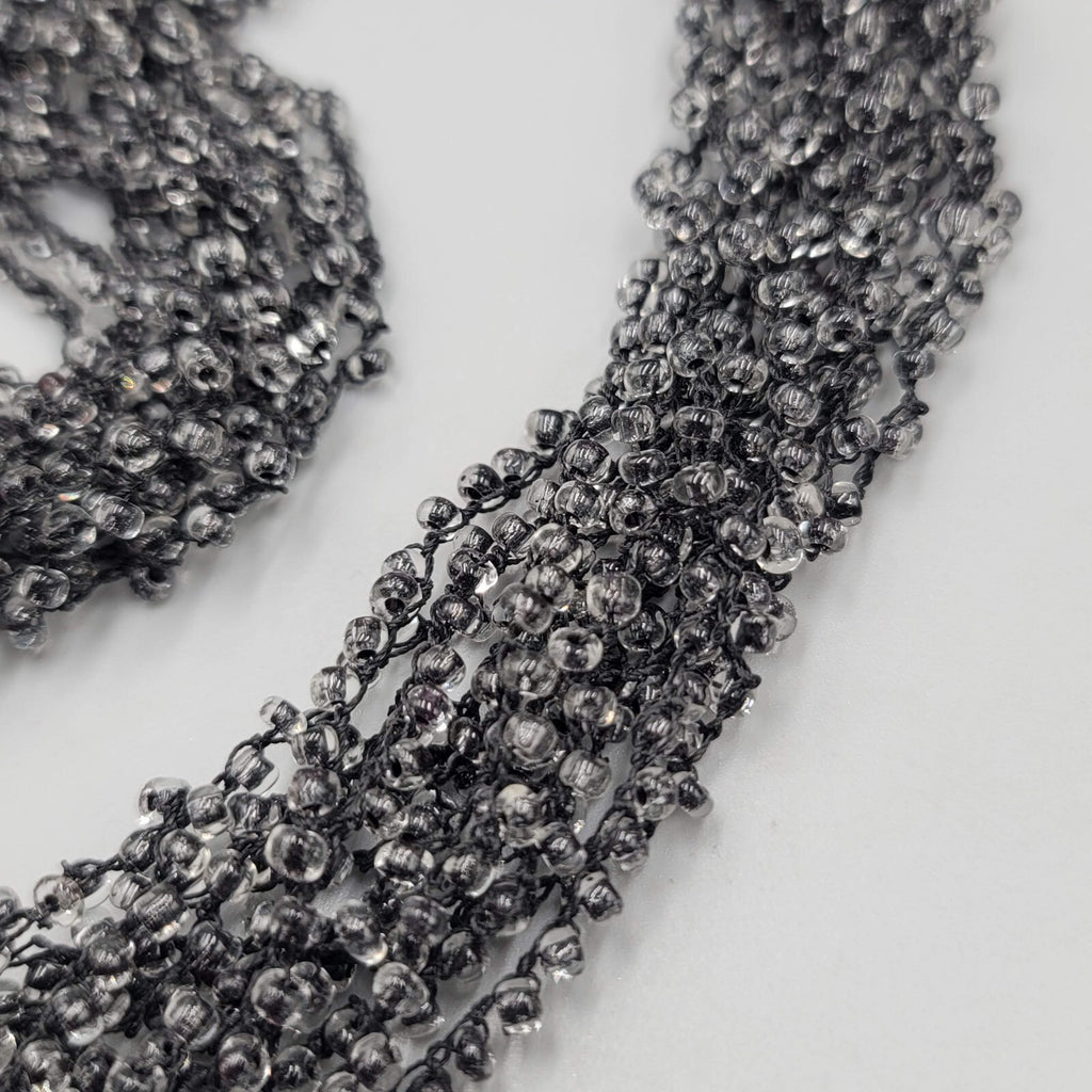 Multi Strand Black Bead Layered Necklace Button Closure 18"