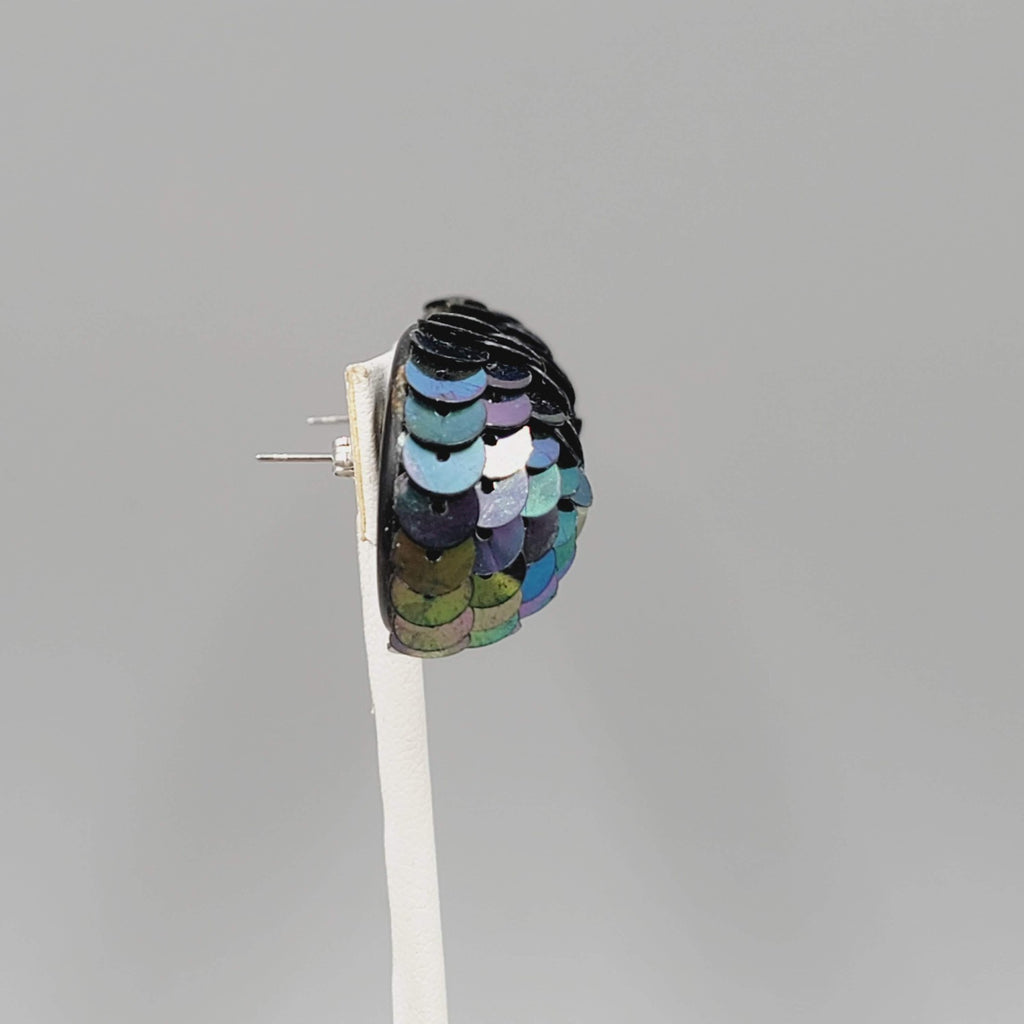 Vintage Sequin Dome Pierced Earrings Drop 1"