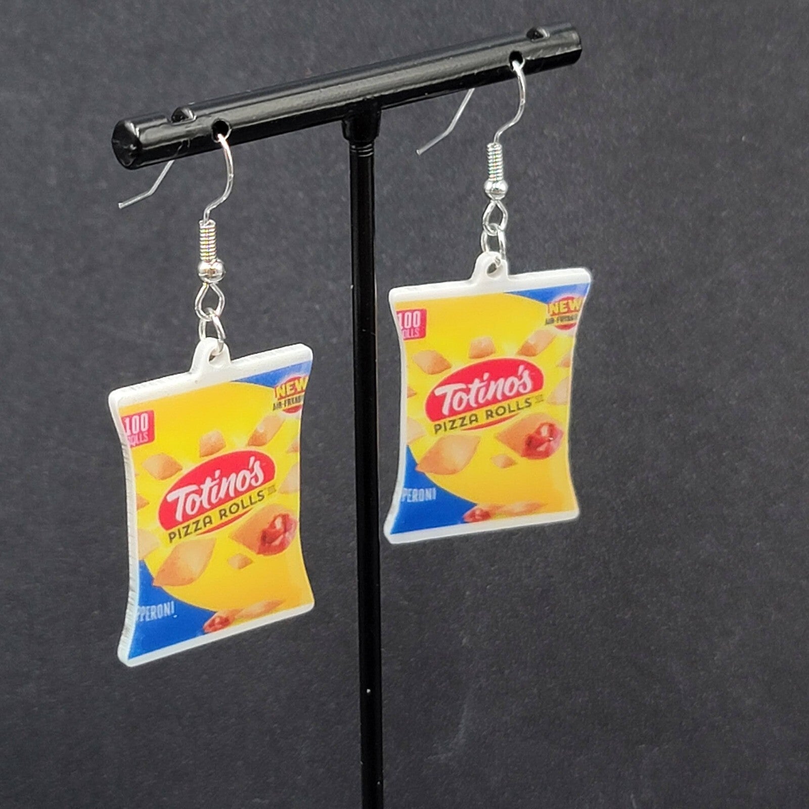 Totino Pizza Rolls Pierced Earrings Fun Food Novelty 1.25"