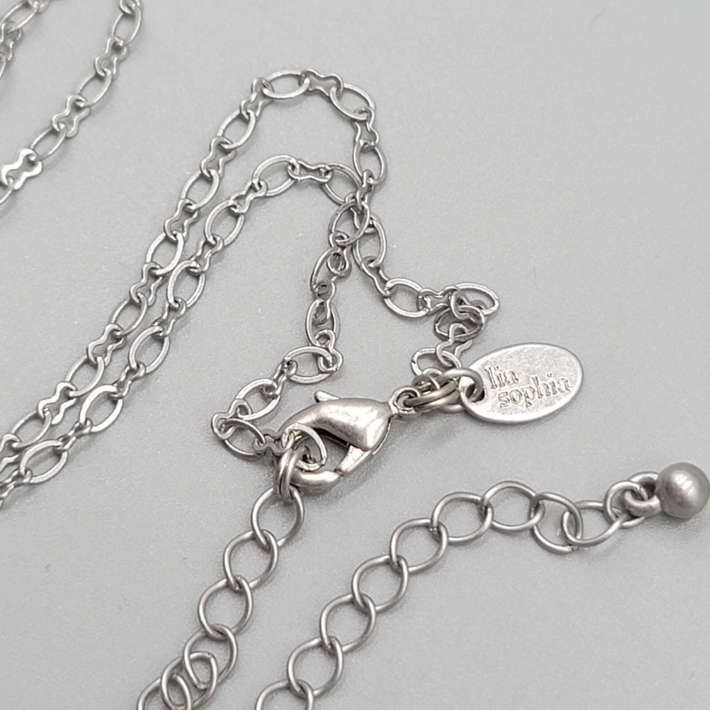Lia Sophia Necklace Pendant Black Bead Silver tone Chain 16"-19"