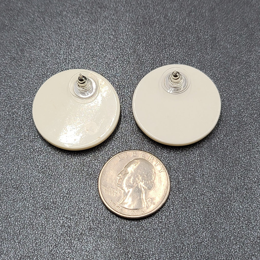 Vintage Pierced Earrings Pearloid Round Discs  1 1/8"