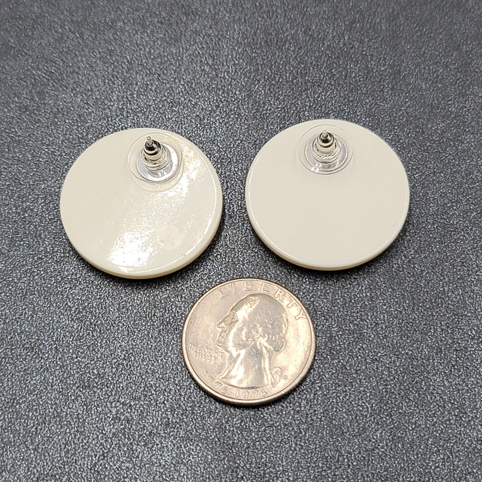 Vintage Pierced Earrings Pearloid Round Discs  1 1/8"