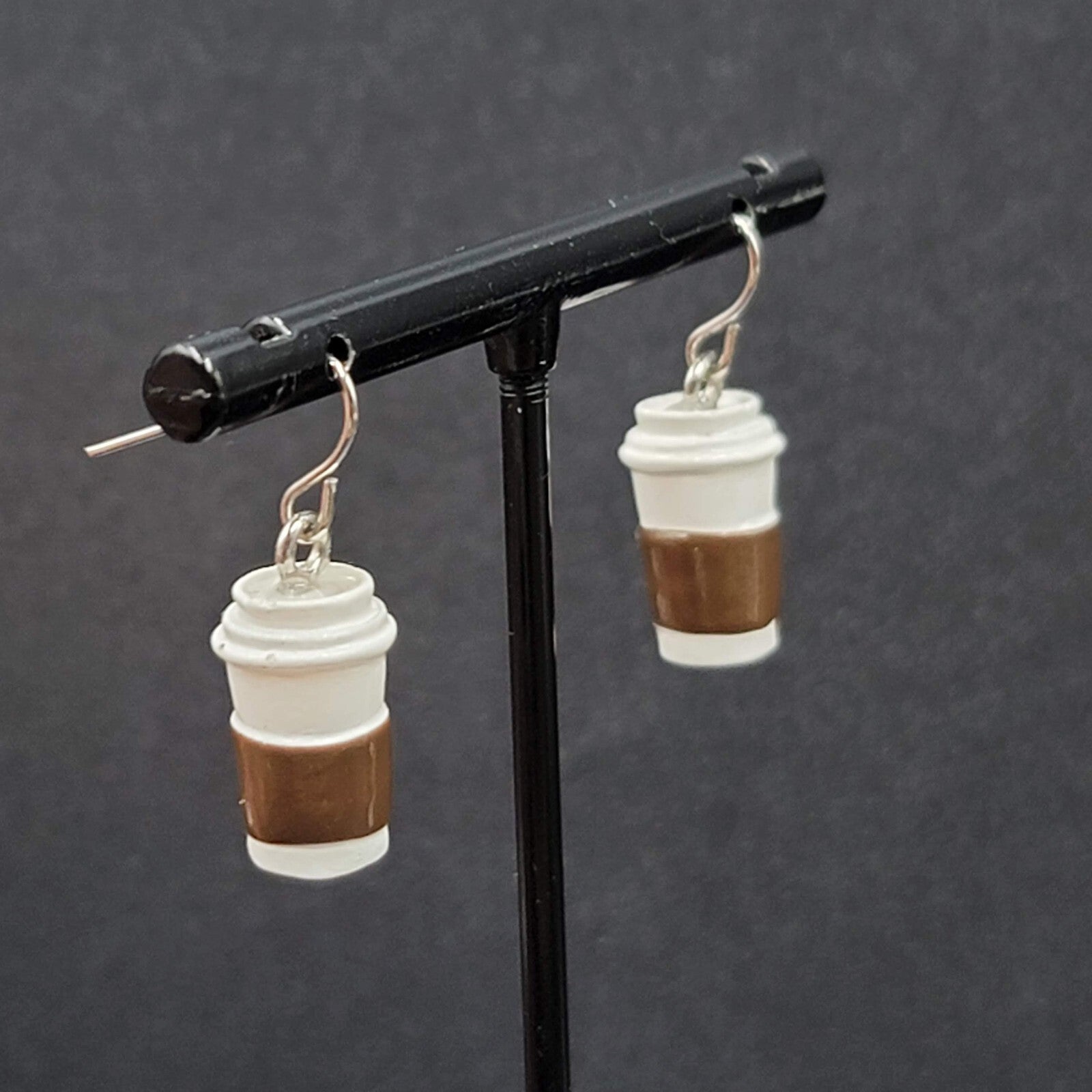 Pierced Earrings White Brown Coffe on the Go Dangle 3/4"