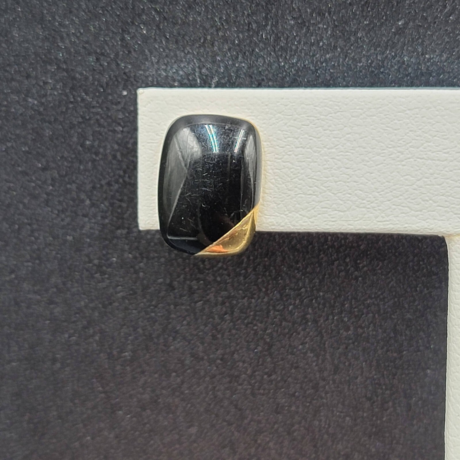 Vintage Pierced Earrings Gold Plated Black Enamel Rectangle Studs 1/2"